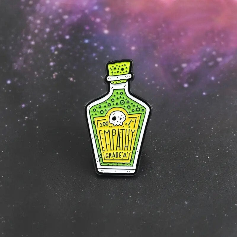 Unique pins, elixer pins, drink inspired pins, brain freeze, empathy pin, my milkshake, milkshake, smoothie, enamel pins, weird pins