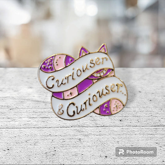 Alice In Wonderland Inspired Pin, Alice, Cheshire Cat, Alice In Wonderland Fan, Pin gifts, Cheshire Cat fan, Curiouser and Curiouser